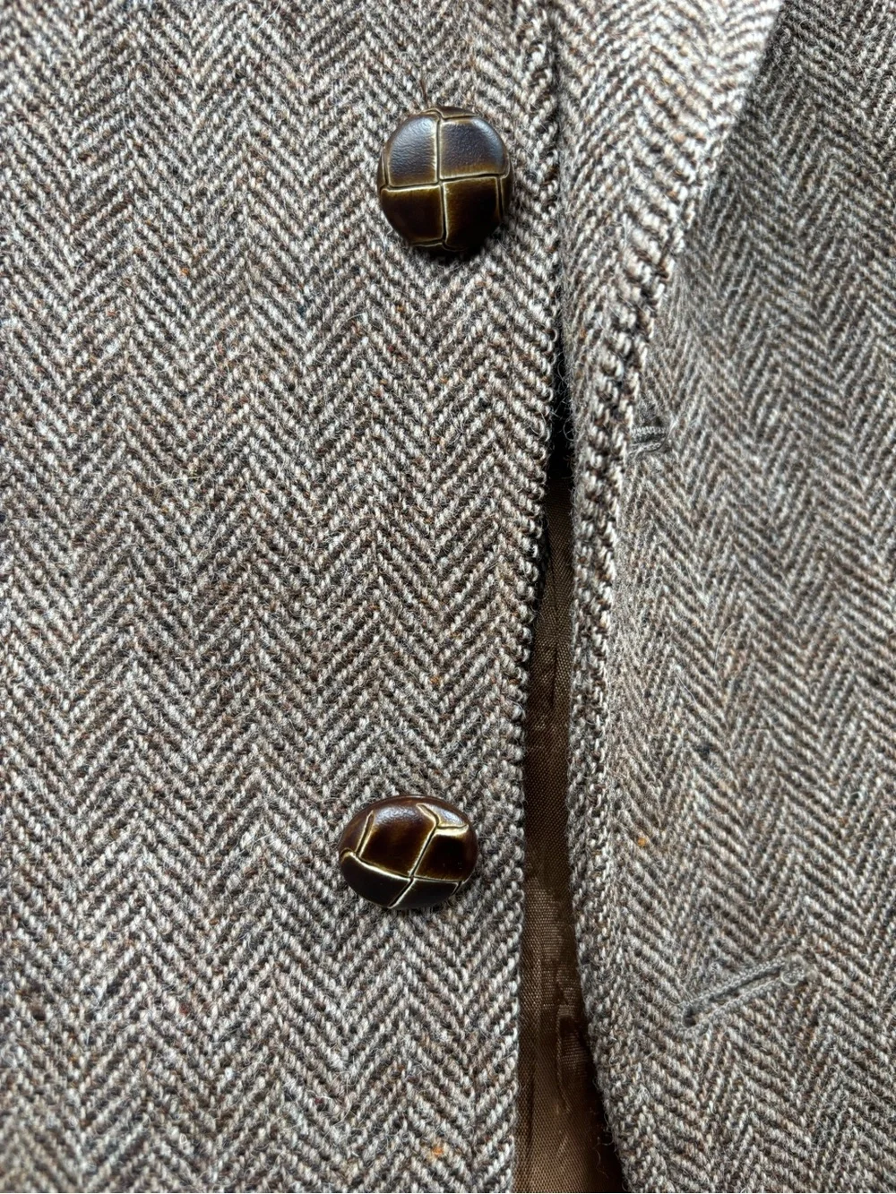 Park Row Brown Herringbone Tweed Wool Blazer 2-Button Notch Inner Pockets